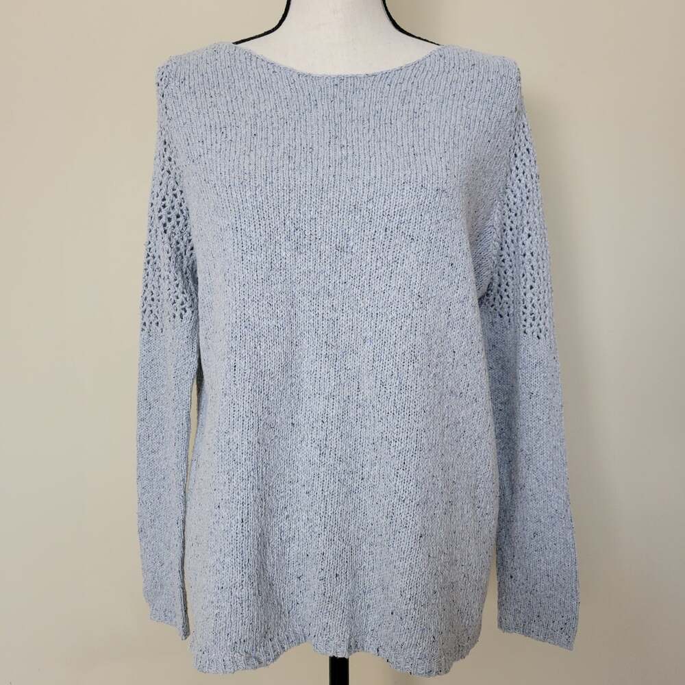 NWT Peace of Cloth Size L Cotton Blend Long Cut Out Sleeve Sweater Grey Knit